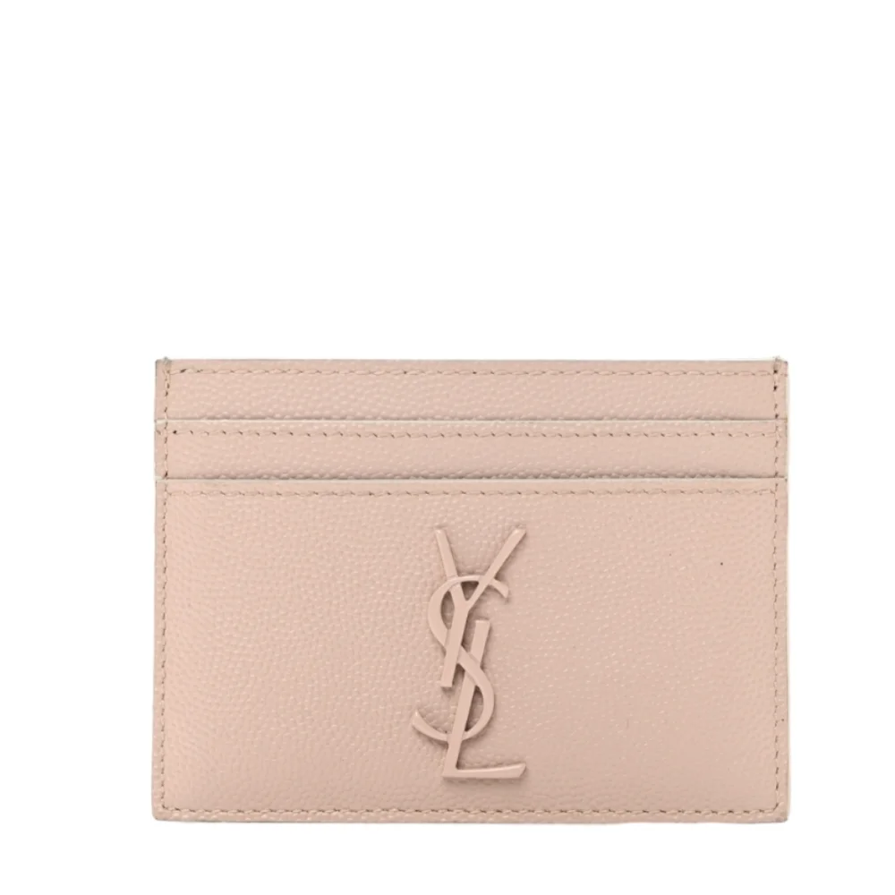 NWT Rare YSL SAINT LAURENT Grain De Poudre Monogram Credit Card Holder Case Rose - Picture 7 of 10